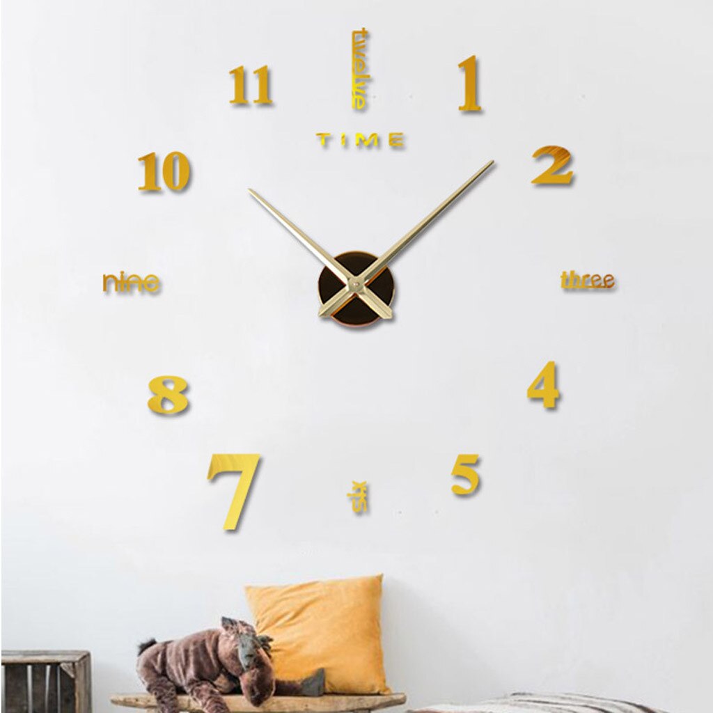 Moderne Diy Aantal Wandklok 3d Spiegel Oppervlak Sticker Art Giant Wandklok Horloge Met Romeinse Cijfers Klok Home Office decor: Gold