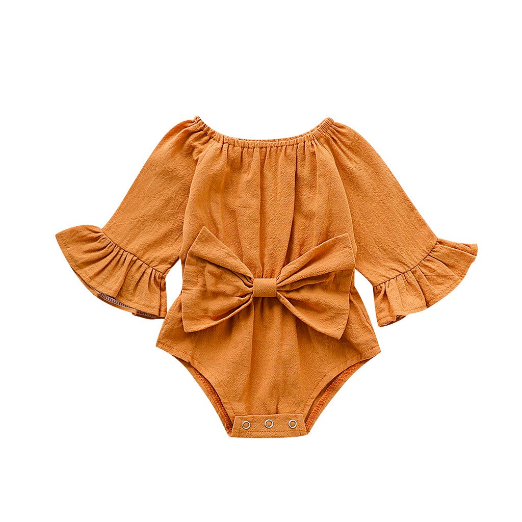 Sommerkleidung für babys, neugeborene, säuglinge, mädchen, bodys mit schleife, ausgestellte langarm-jumpsuits, Outfits mit schleife, spielanzüge.: Gelb / 3-6 monate