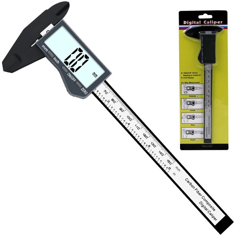 Vernier Caliper 6" 0-150mm/0.1mm Carton Fiber Composites Calipers Gauge Micrometer with Extra Large LCD Screen: Caliper package