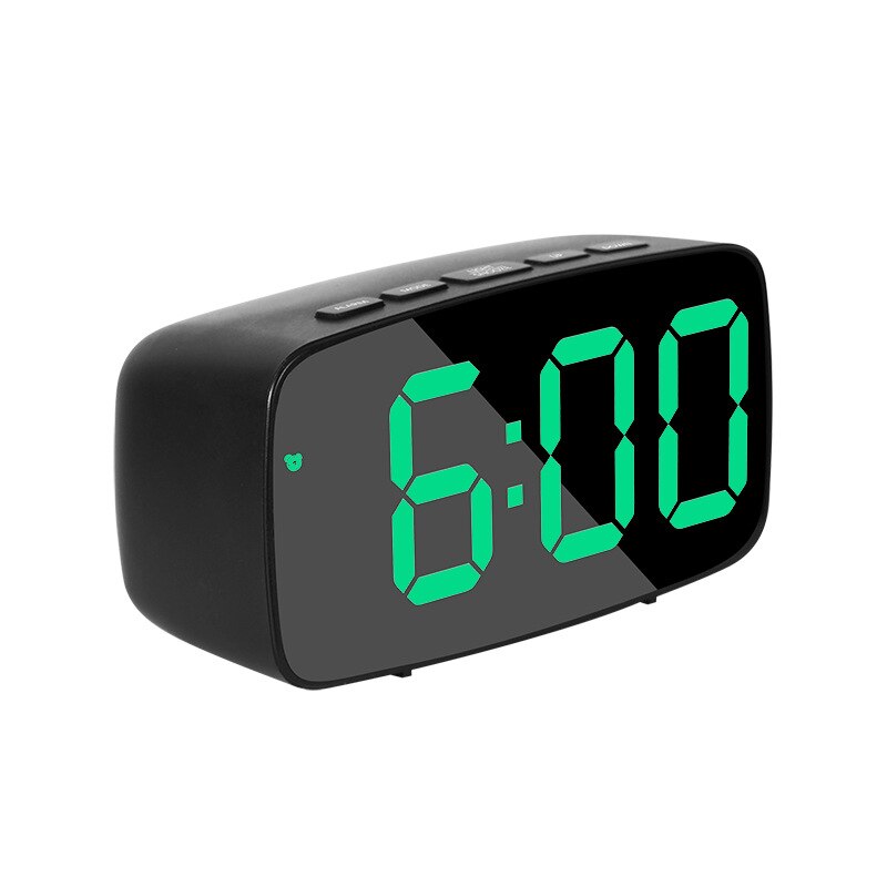 LED Mirror Digital Clock Alarm Battery USB Charging Date Temperature Display Snooze Funtion Electronic Watch Home Office Decor: A Black-green