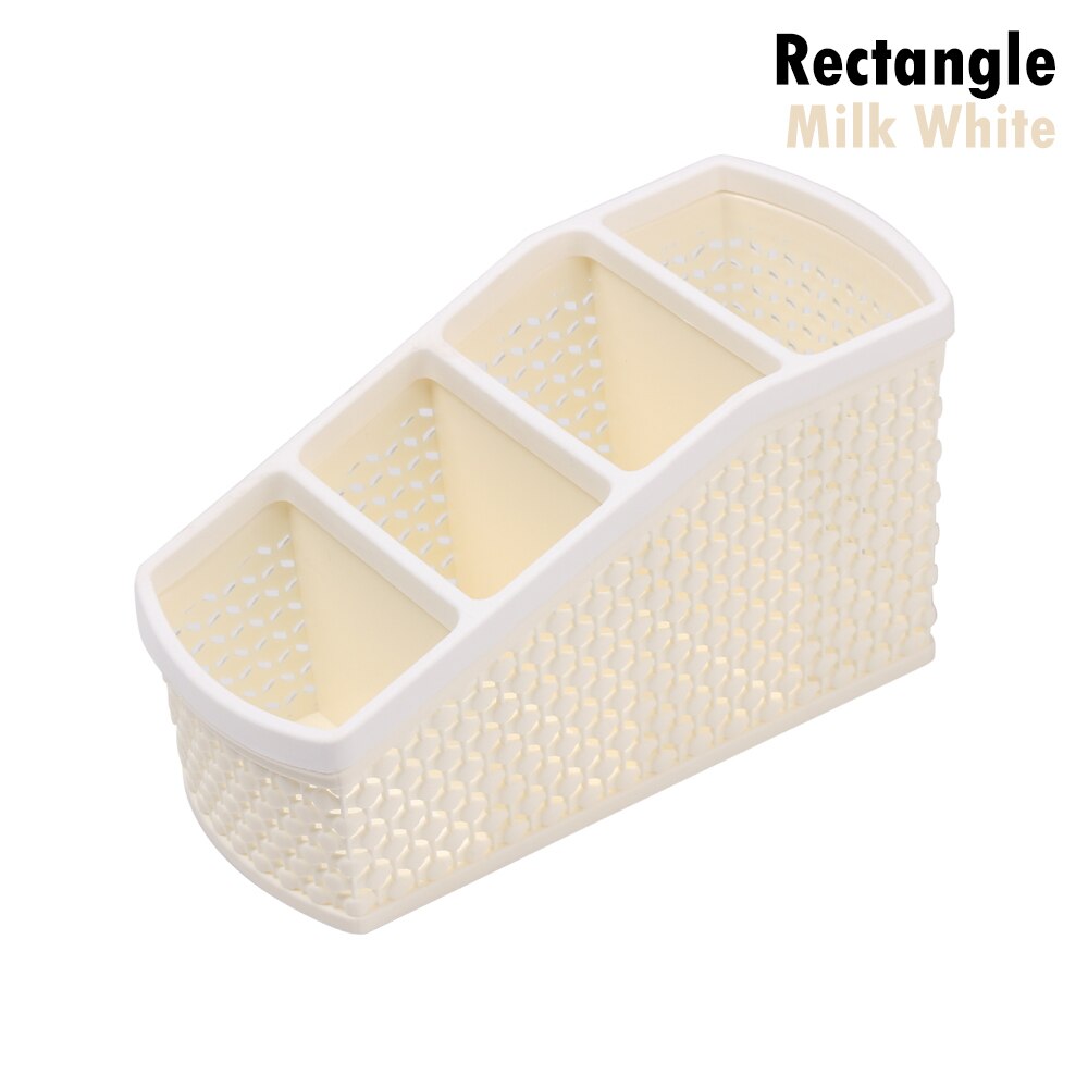 1pc rotan gevlochten multi-grid houder desktop organizer opbergdoos bureau afwerking bureau decoratie kantoorbenodigdheden schoolbenodigdheden: Rechthoek melkwit