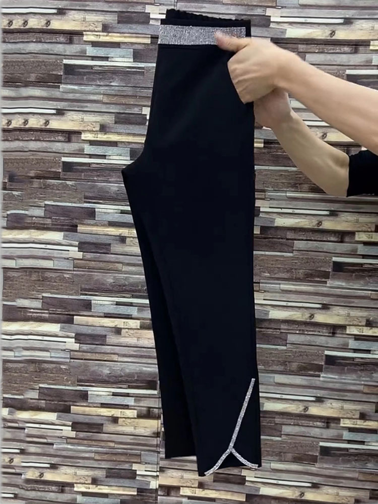 Diamant alle-kamp svarte rette bukser til kvinner sommer tynne draperte lommer løse høy midje splittede vide benbukser