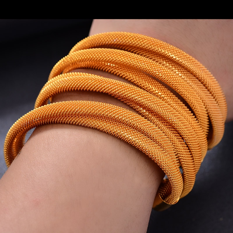 24k 4 stk / lot dubai guld baby armbånd smykker til kvinder piger 24k guldfarve etiopiske armbånd armbånd smykker