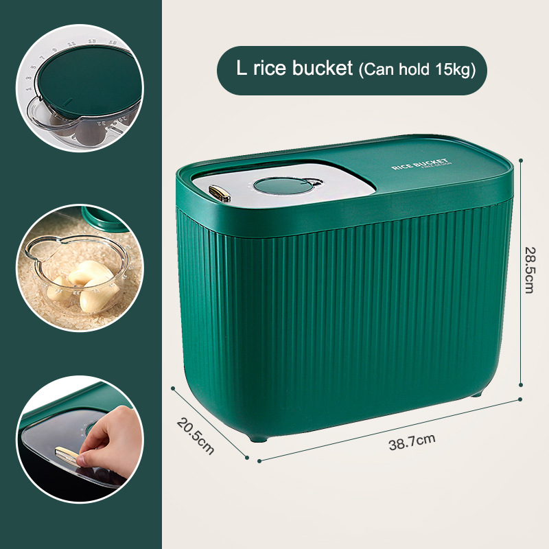 Keuken Container 15Kg Emmer Nano Insect-Proof Vochtbestendige Rijst Doos Graan Verzegelde Pot Thuis Opslag Huisdier hondenvoer Winkel Doos: L green