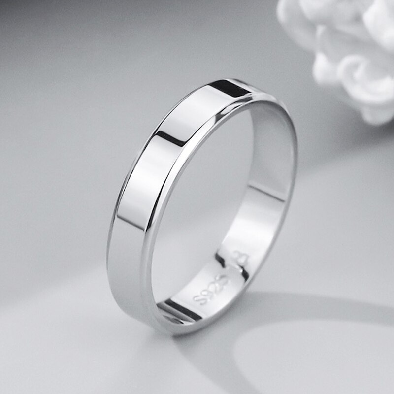 Eenvoudige 4Mm Platte Ringen Voor Vrouwen Mannen Engagement Sieraden Paar Tibetaans Zilveren S925 Ring Wedding Band Voor Liefhebbers Anniversary