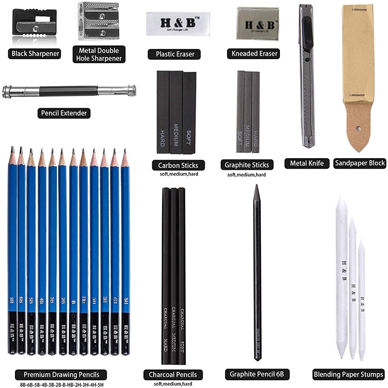 Professionele Kunst Set 32 Pcs Tekening Schetsen Set Met Schets Grafiet Houtskool Potloden Zak Gum Art Kit Voor Student Kunstenaar