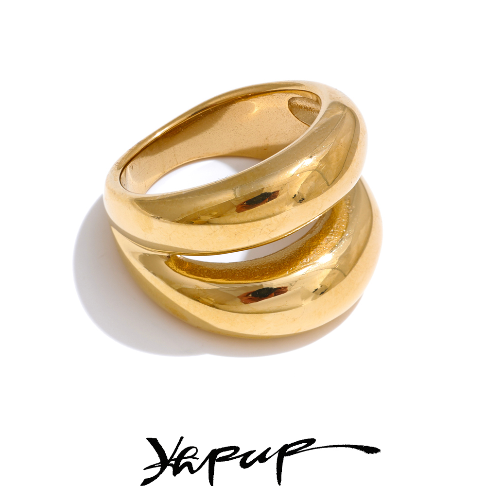 Yhpup 789 # Anillo ancho liso geométrico de doble capa con textura de Metal de acero inoxidable para mujer, joyería personalizada de 2024