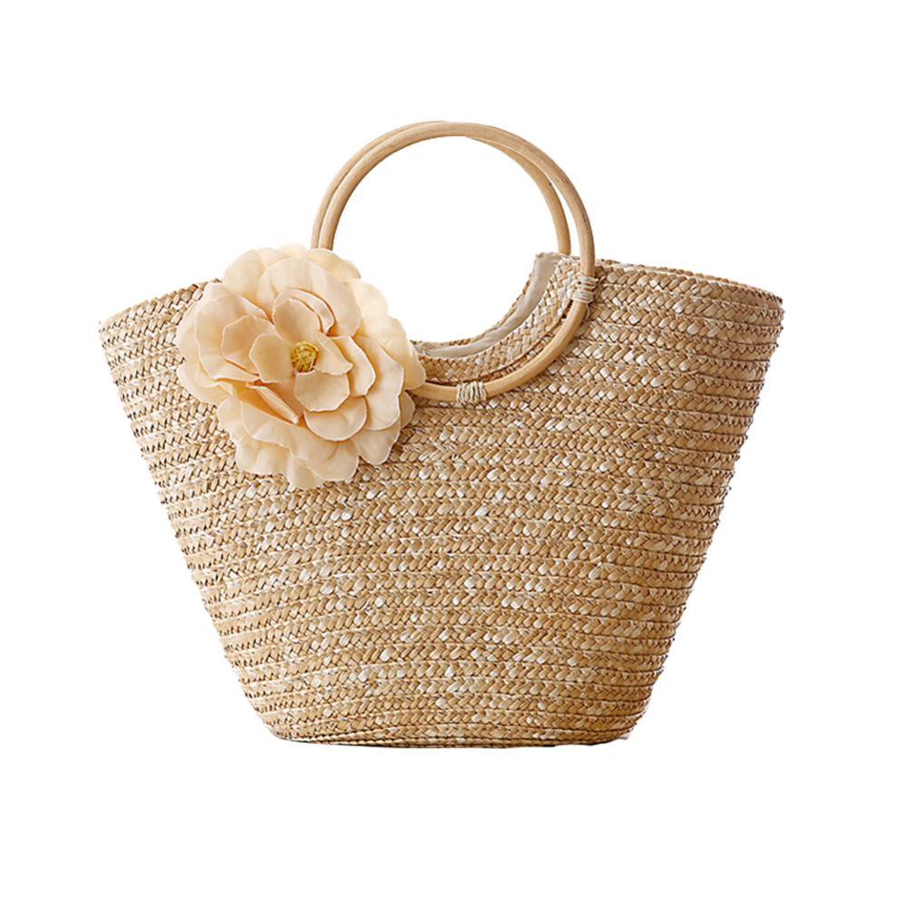 Reine Hand-woven Tasche Mit Blume Rattan Gewebt Griff Lagerung Paket Taschen Natürliche Armbänder Taschen Für Frauen