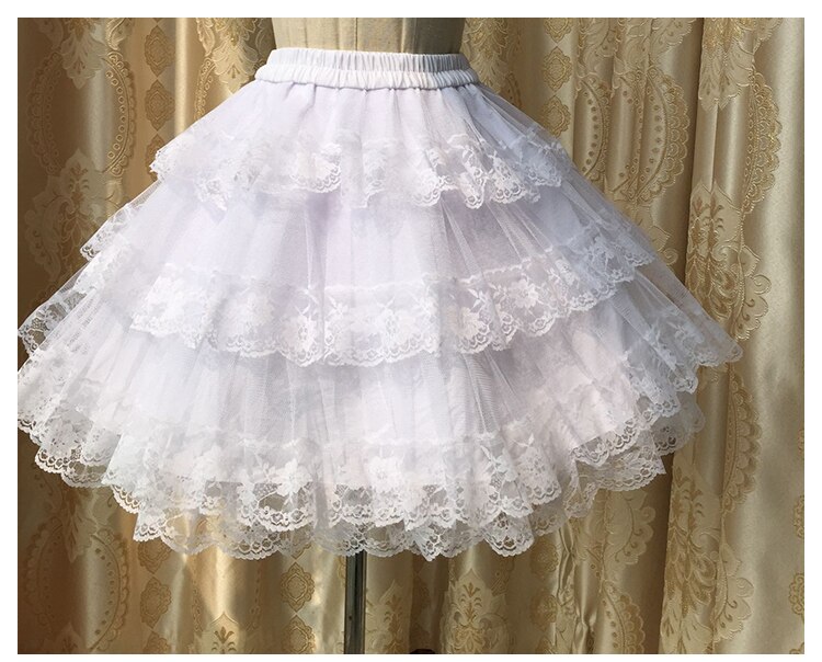 Falda lolita dulce de 2 colores blanco/negro, falda victoriana esponjosa de encaje retro, tres capas de hilo duro, lolita gótica con bullicio loli: Negro