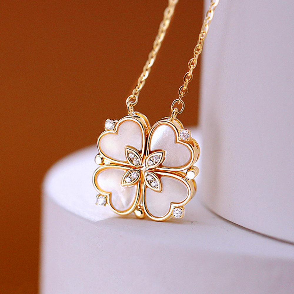 316L Aço Inoxidável Amor Colar Pingente Magnético para Mulheres Colar Trevo Em Forma De Coração Clover Colar Pingente Presente Da Jóia: Ouro escuro