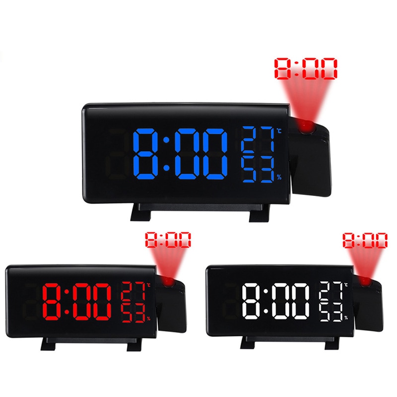 3-color projeção fm rádio relógio de mesa multifuncional com função snooze relógio de mesa com display de temperatura e umidade