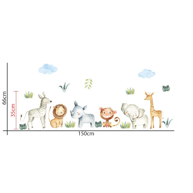 Large Cartoon African Animals Wall Stickers for Kids Room Elephant Giraffe Home Decor PVC Vinyl Wall Baby Room Decoration: animals medium 4
