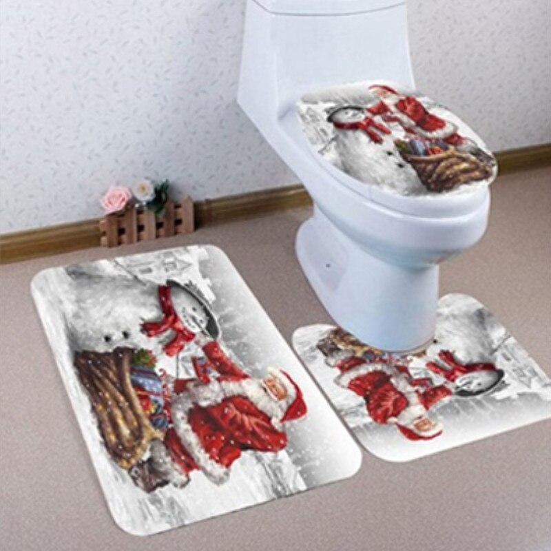 3 stk santa toiletsæde dæksel jul badeværelset sæt hjemmedekorationer xmas toiletsæde dækken hjem festlige dekorationer: -en