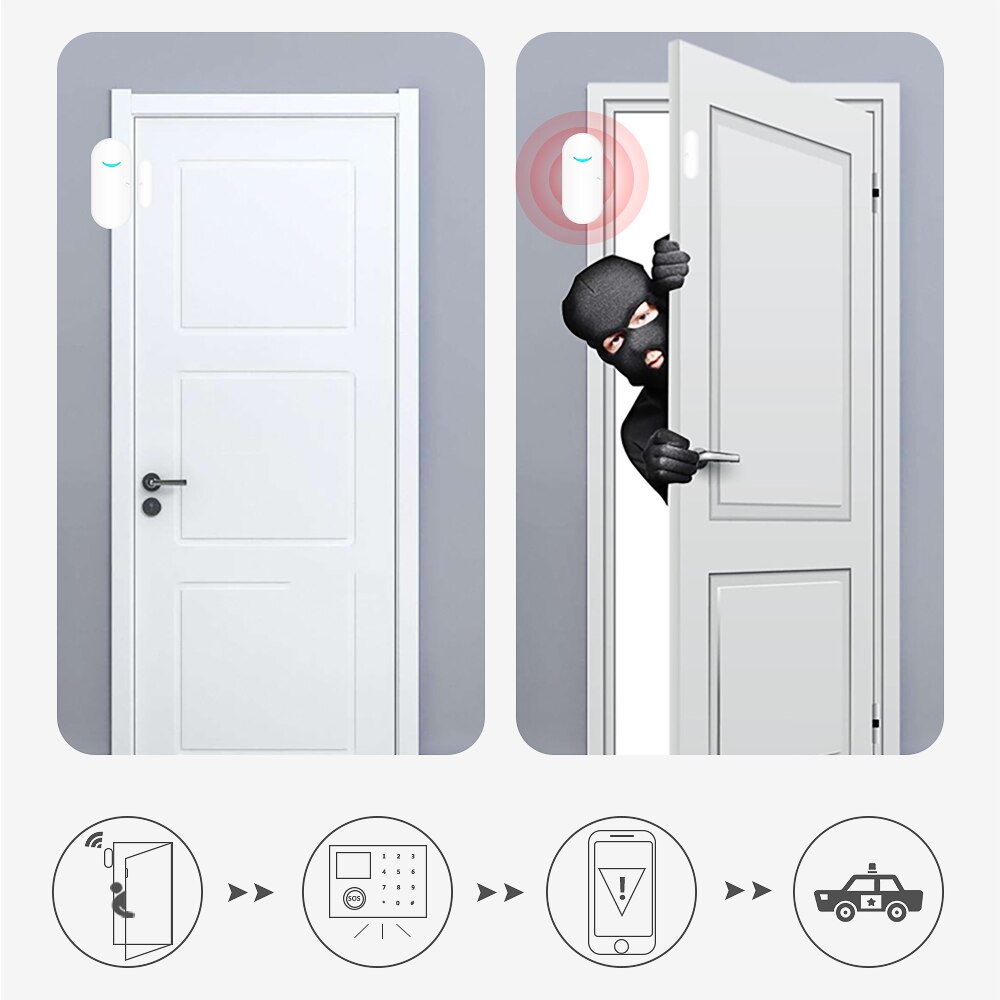 Angus wireless 433 mhz slimme raam-/deursensordetector voor inbraakalarmsysteem voor thuis, 2 jaar standby voor beveiliging van grote huizen