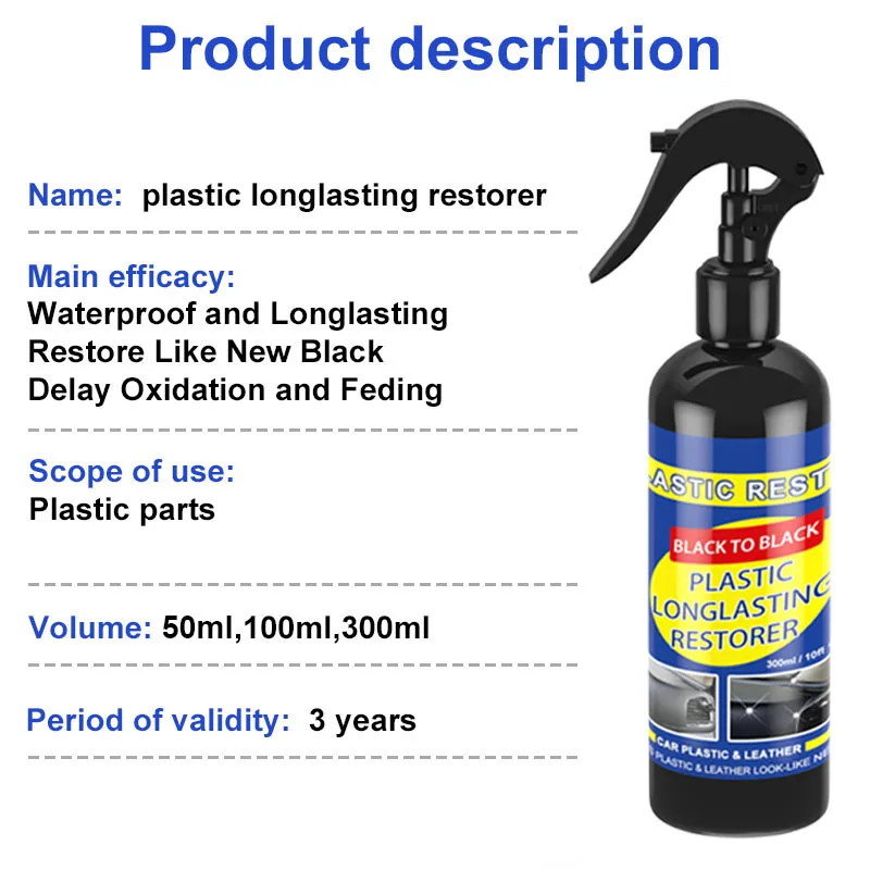 Restaurador de plástico para coche, productos de limpieza de coche con brillo negro, restauración de cuero y plástico, renovador de revestimiento de reparación y pulido automático