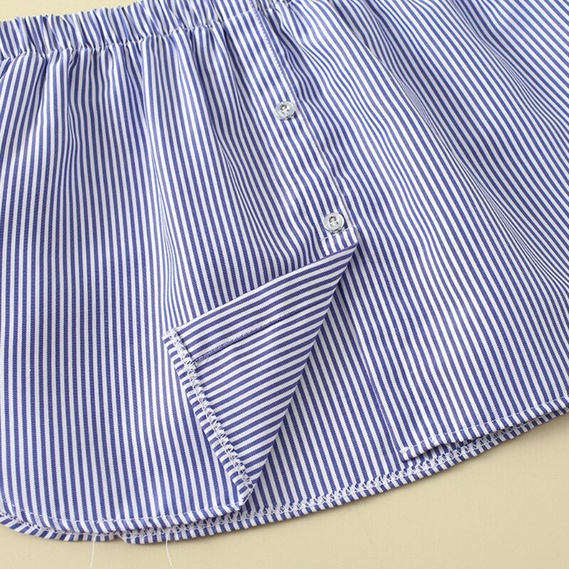 Femmes couches jupe décorative rayures bleues imprimer Flare incurvé faux faux ourlet boutons taille élastique tablier détachable