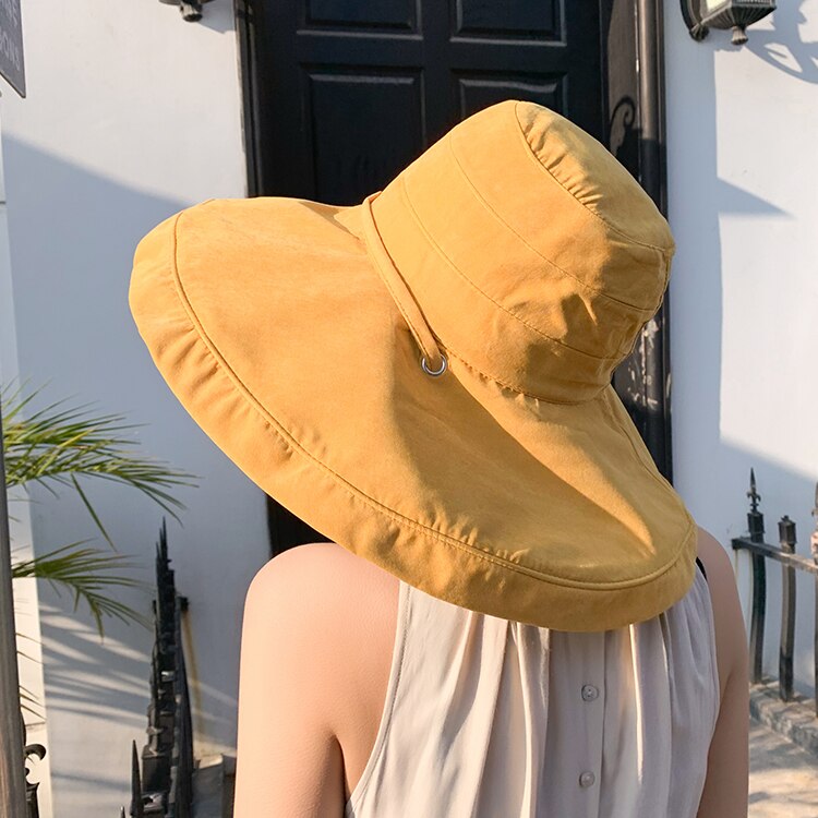 Cokk Zomer Hoed Vrouwen Grote Brede Rand Strand Hoed Zonnehoed Opvouwbare Zon Blok Uv Bescherming Panama Hoed Bot Chapeu gorro Zonnehoed: yellow