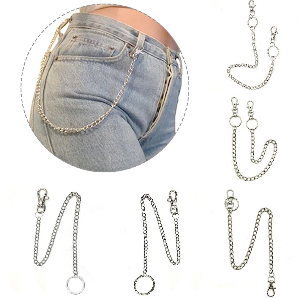 Guld silver bälte kedja lång metall nyckelring rock byxor hipster för byxa jeans nyckelring unisex hip hop smycken tillbehör