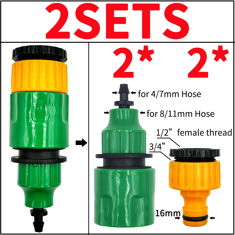 Adattatore ad innesto rapido da 2 pezzi con connettore spinato da 1/4 (ID 4 mm) o 3/8 pollici (8 mm) per irrigazione giardino irrigazione serra: Luce Verde