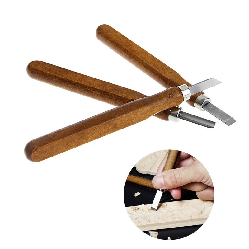 3Pcs Wood Sculpture Tool Set Mini Chisel Steel Blades Asstorted Wooden handle R9JF