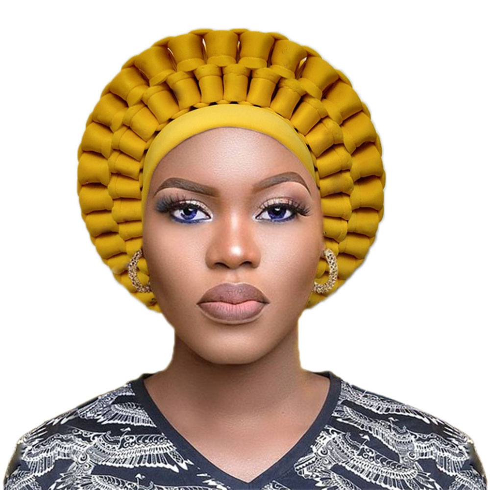 Afrikansk headtie nigeriansk turban kvinder auto gele afrikanske headwraps ankara hovedbeklædning let slips: Guld