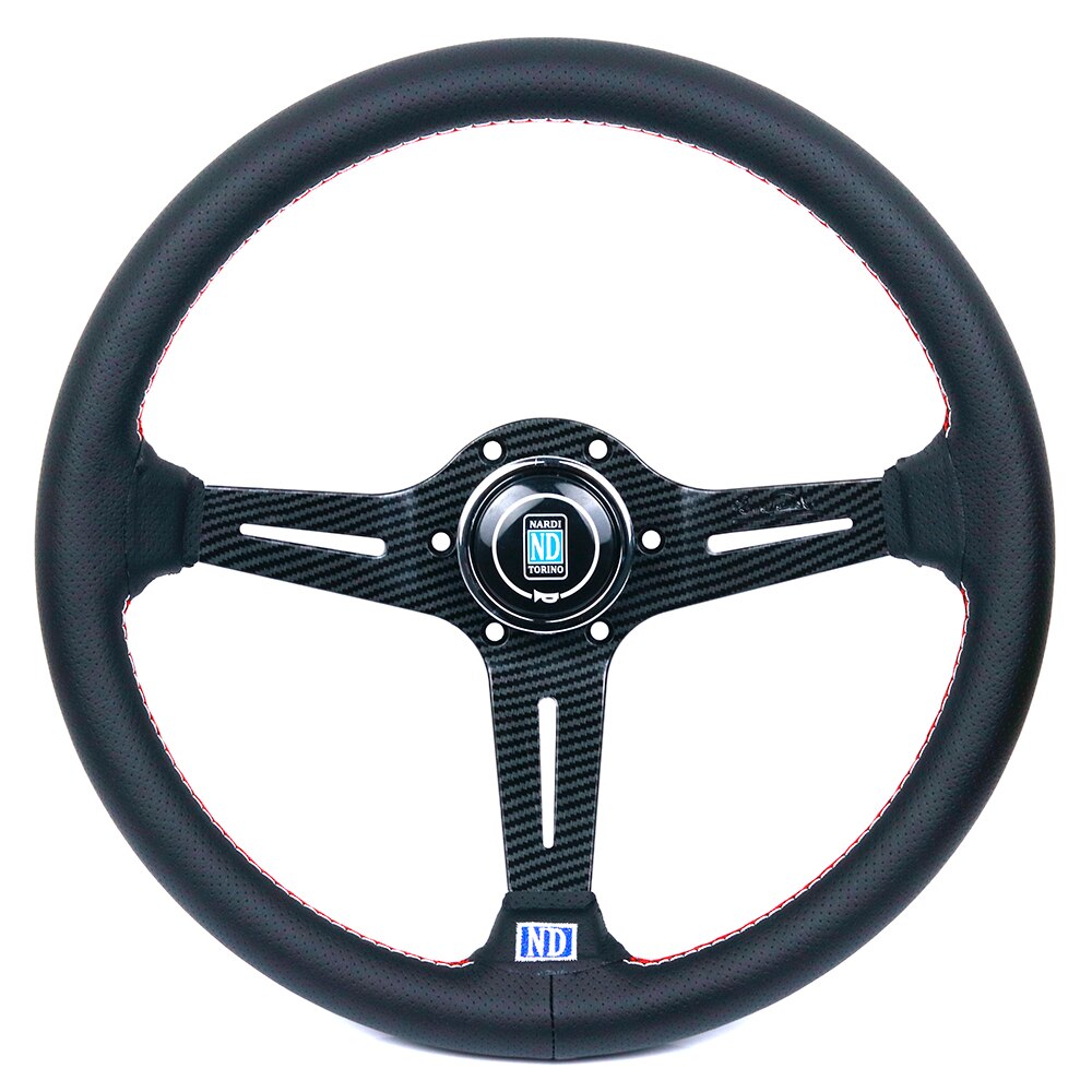 14inch ND Carbon Fiber Look Leather Drift Sport Steering Wheel: Default Title