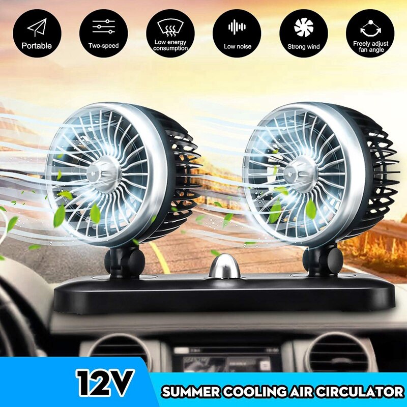 12V Car Portable Double-Headed Electric Air Fan Adjustable Suction Cup Fan Cooler Strong Wind Vehicle Cooler: Default Title