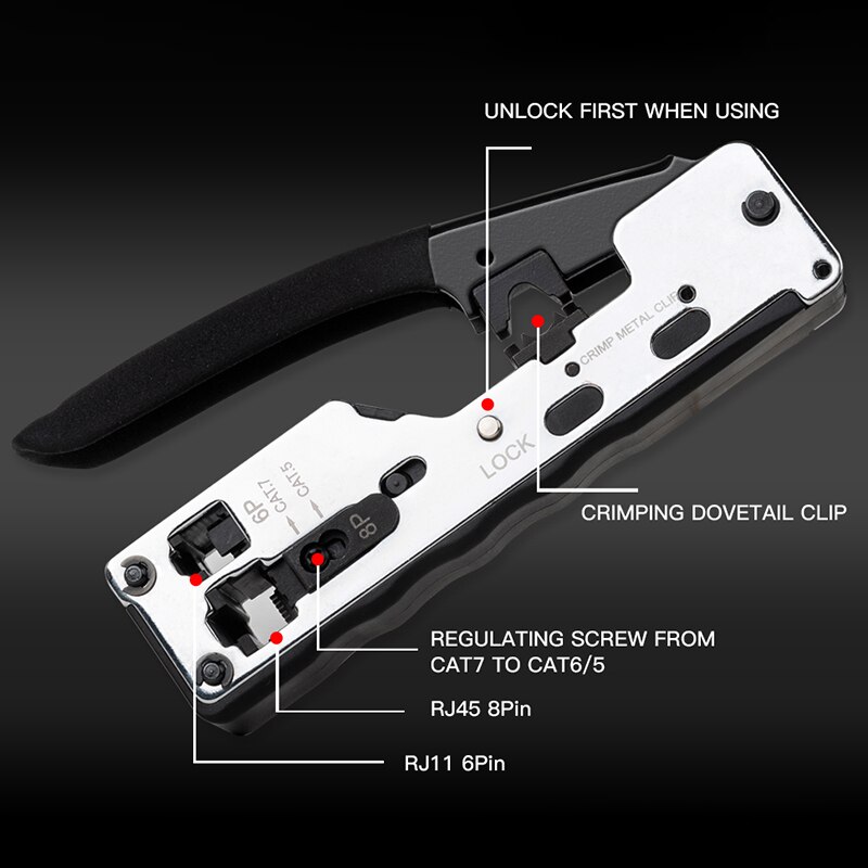 Crimp Metal Clip Rj45 Tool Network Crimper Crimping Tools For Cat7 Cat6 Cat5E Cat5 Stp Plugs Rj45 Connector Cables