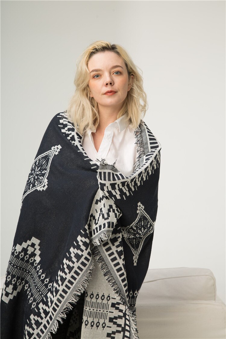 Dikke katoenen draad gebreide deken geometrische zwart-witte mooie vintage deken met kwastje bankhoes bed woonmat