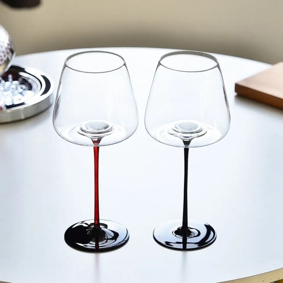 550ml Red Wine Glass Handmade Crystal Brandy Bordeaux Goblet Art Big Belly Tasting Cup Wedding Party Flutes Glass: 2Pcs Red Black