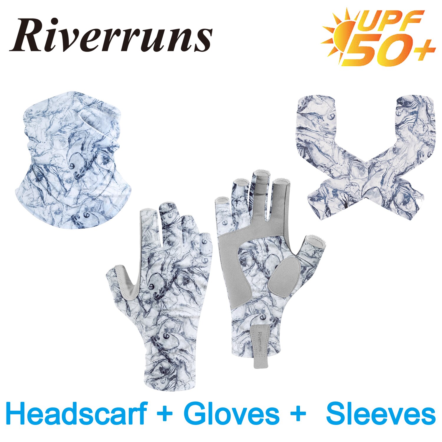 F Riverruns UPF50 + Zon Bescherming Vingerloze Handschoenen Vissen & Mouwen & Hoofddoek Voor Vissen, Varen, Kajakken, wandelen