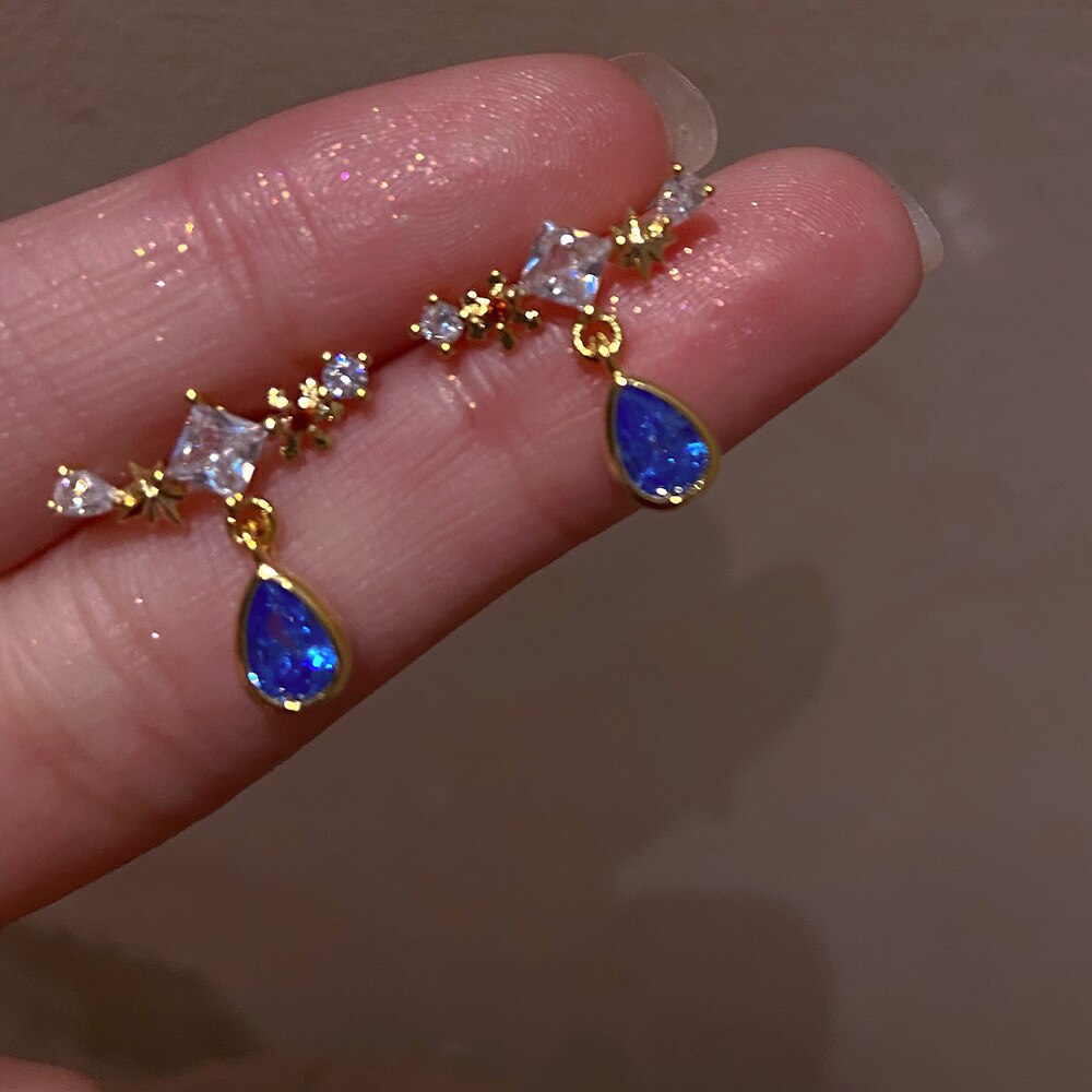 Boucles d'oreilles géométriques simples en cristal brillant pour femmes, goutte d'eau, bijoux fins multicolores,