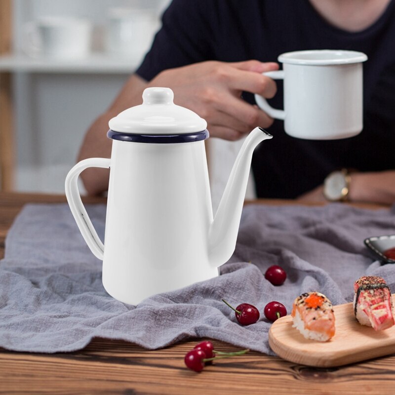 1.1L Enamel Coffee Pot Hand Tea Kettle Induction Cooker Gas Stove Universal