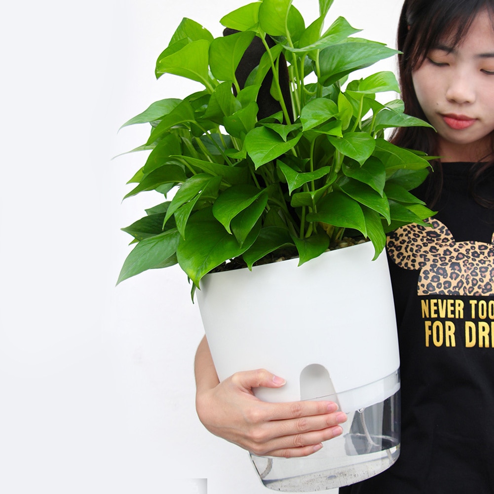 Home Office Decor Hydroponic Flowerpot Practical Plastic Plant Pot 2 Layer Self Watering Flower Pot with Water Tank