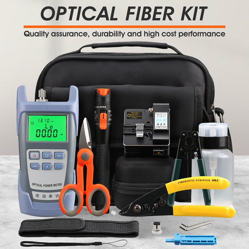 FTTH fiber optic tool kit AUA-S2 Fiber Cleaver Optical Power Meter 10mw Visual Fault Locator with Stripping Pliers