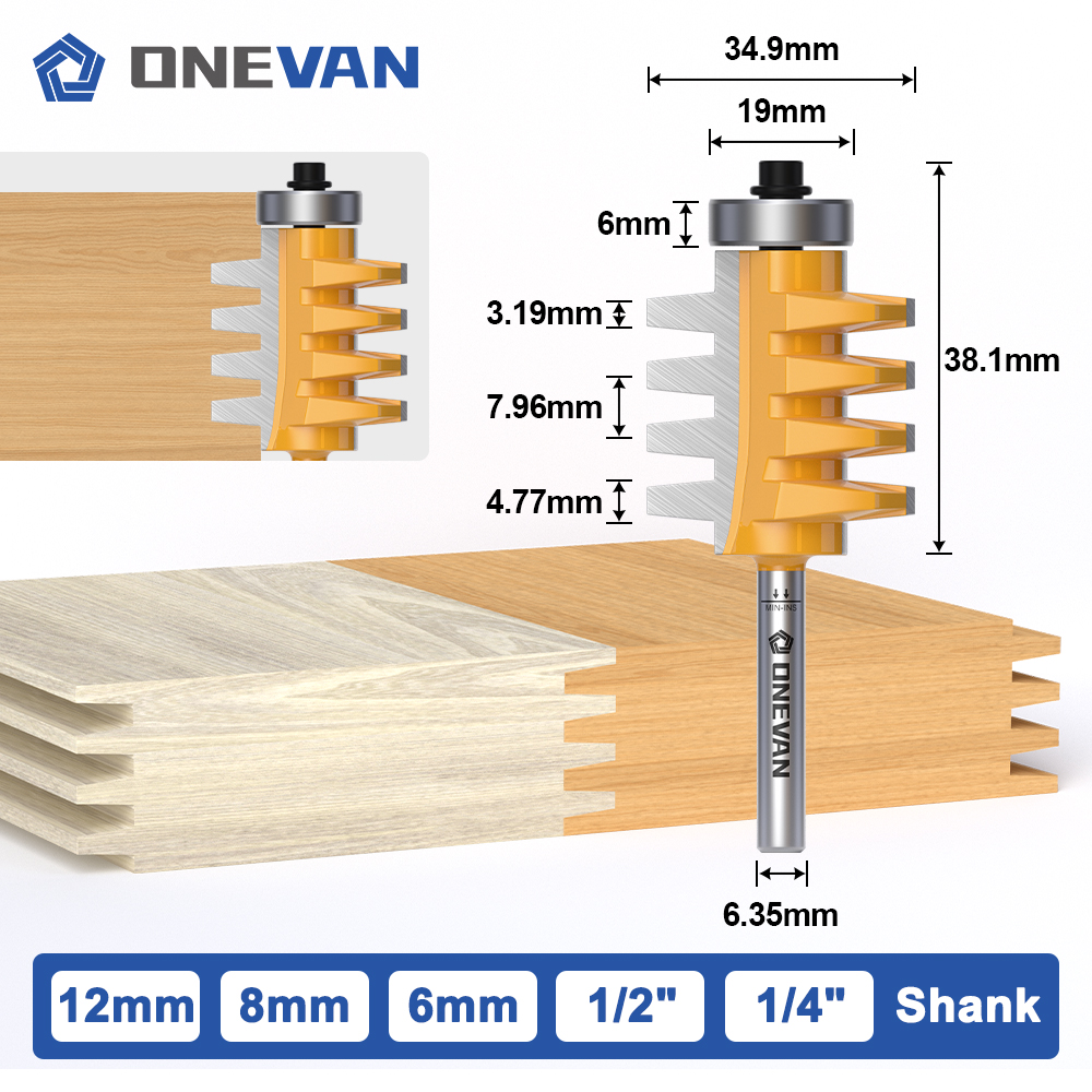 ONEVAN Finger Joint Bit Router Bit Router Bit 6/6.35/8/12/12.7mm shank, Tungsten Carbide Milling Cutter for Wood Woodworking