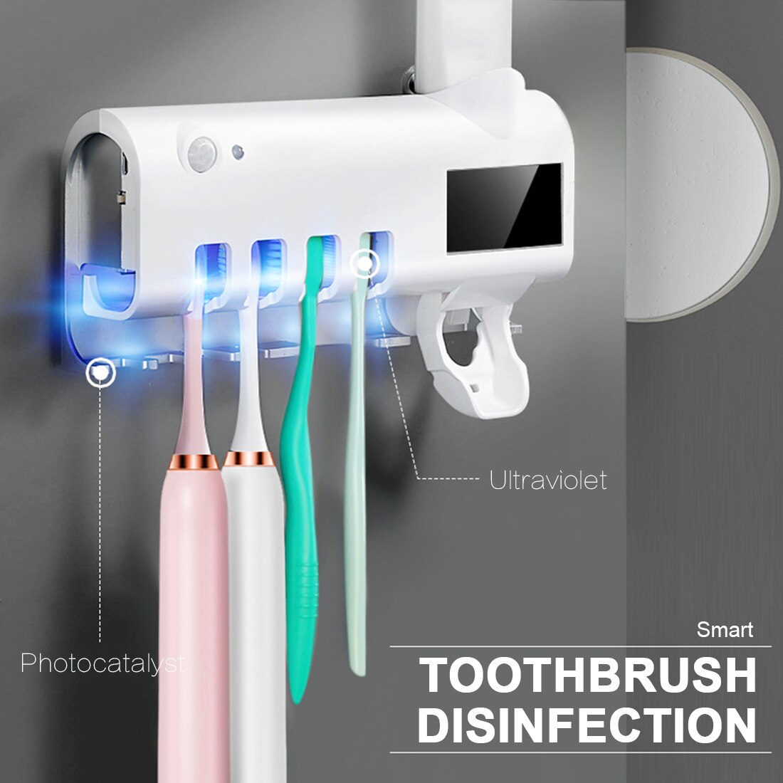 Porta spazzolino antibatterico a energia solare sterilizzatore distributore automatico di dentifricio spremiagrumi accessori per il bagno