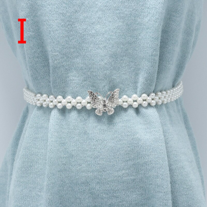 Versatile Waist Belt Pearl Diamond Flower Waist Chain Dress Belt Women Belt Wedding Pearl Female Belt: I