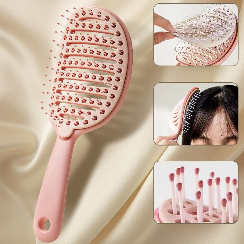 Gebogene, belüftete Haarbürste, Paddel-Entwirrungs-Paddelbürste zum Föhnen, belüftete Paddelbürste, gebogene Haarbürste für nasses, kurzes, lockiges Haar: Hellrosa