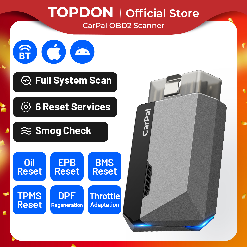 TOPDON CarPal Lettore di codici OBD2 Scanner Controllo salute auto Controllo smog Controllo batteria Scansione sistema completo 6 servizi di ripristino