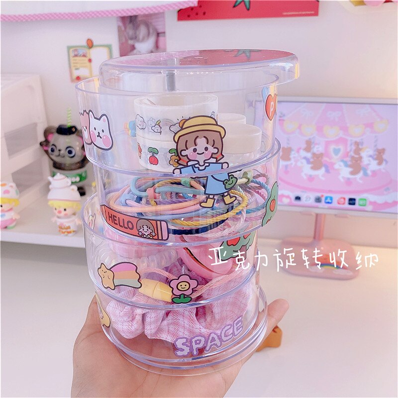 Multi-functional Transparent Rotating Jewlery Box Ornament Storage Hair Band Earrings Ear Stud Necklace Small Ornament Storage