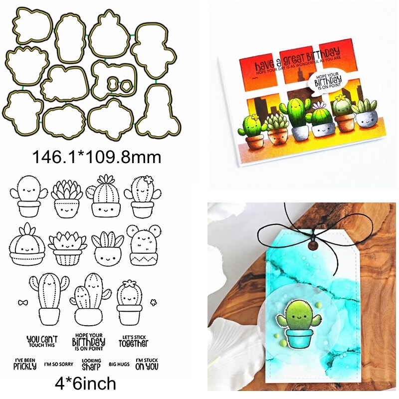 Blanda söta djur mat bokstav ord mening kaktus metall skärformar matcha genomskinliga silikonstämplar gör kort gör det själv scrapbook hantverk: 14