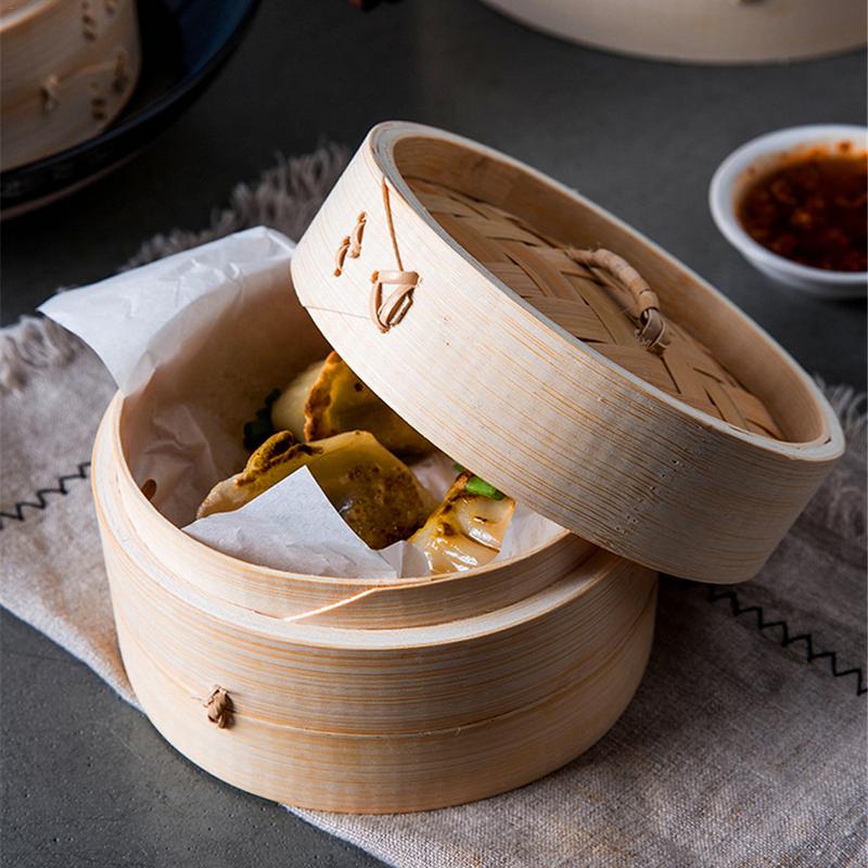 Vaporera de bambú con cubierta, cesta de vapor para aperitivos, pescado, arroz y verduras, vaporera de cocina, utensilios de cocina con calefacción