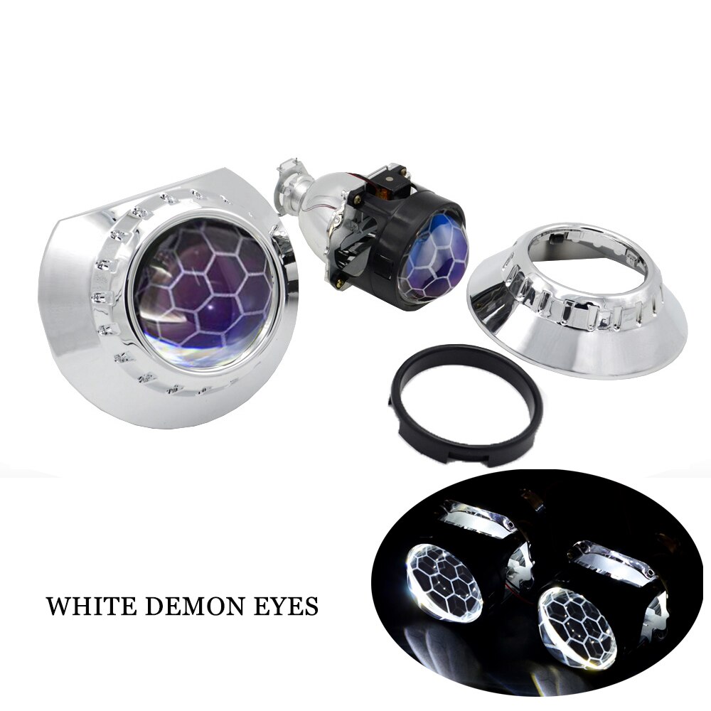 YUFANYA 2,5 Zoll Bi Xenon Projektor Blau Beschichtung Waben Objektiv 3,0 Silber Maske passen H4 H7 Auto Motorrad Scheinwerfer Montage Bausatz: Weiß Dämon Augen