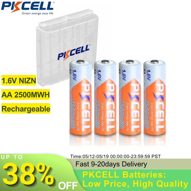 4Pcs Pkcell Aa 2500mWh 1.6V Ni-Zn Aa Oplaadbare Batterijen 2A Nizn Batterij En 1 Stuks Aa/Aaa Batterij Hold Case Box Voor Speelgoed