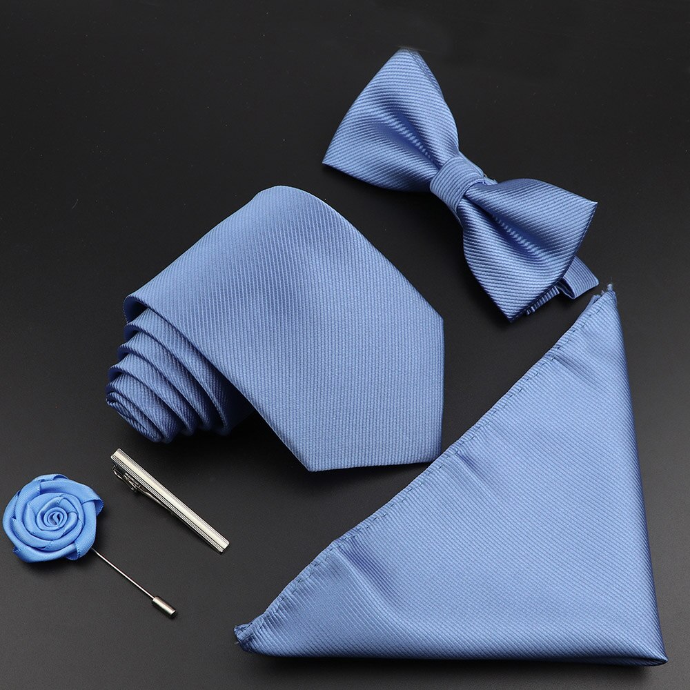 Enfärgad siden herr slips set polyester jacquard vävd slips fluga kostym vintage röd blå för brudgummen företag bröllopsfest