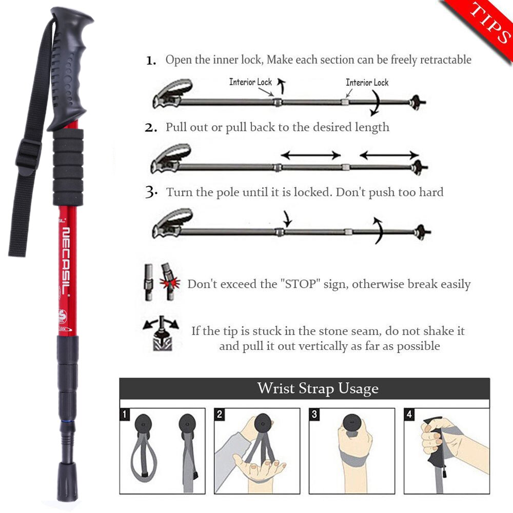 2 Pack Trekking Poles Outdoor Mountaineering Tools Hiking Canes Aluminum Ski Camp Telescopic Wands Mountaineering Essentials
