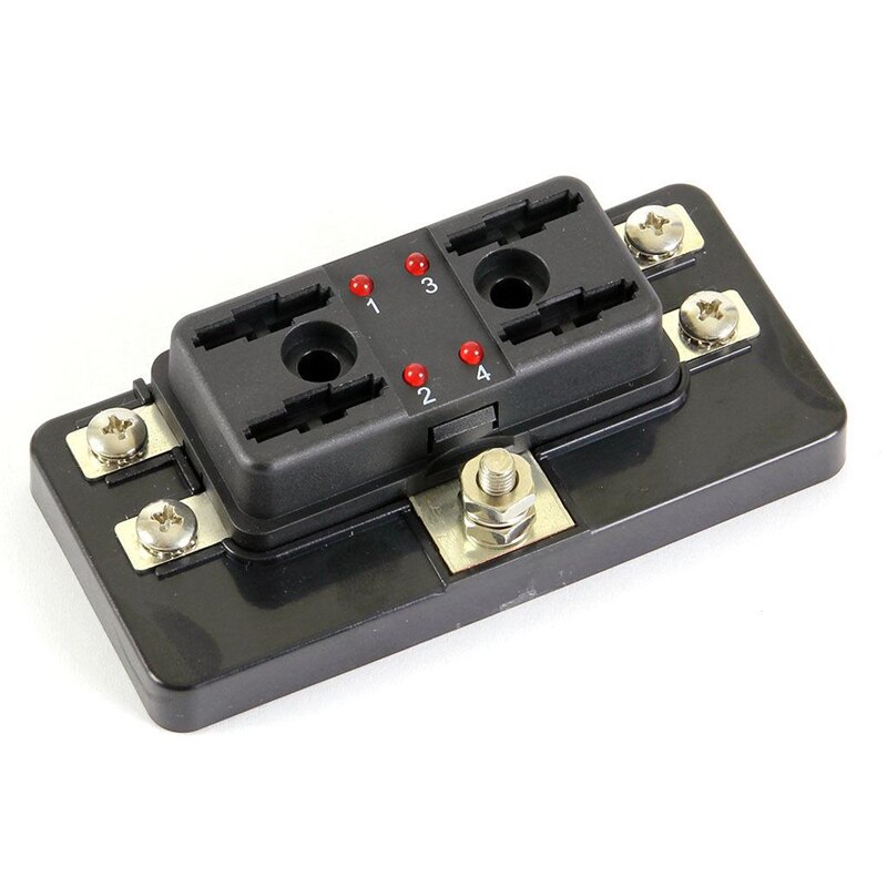4 Way Fuse Box Blade Fuse Holder Box LED Indicator Automotive Fuse Block Box Block 6V-32V Fuse Seat Refitting