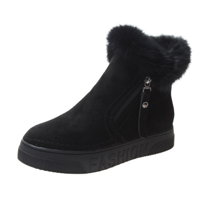 Vinterstøvler dame varme plus kashmir støvler læder diagonal lynlås dame ankelstøvler i bomuld om vinteren  u15-18: Sort / 5