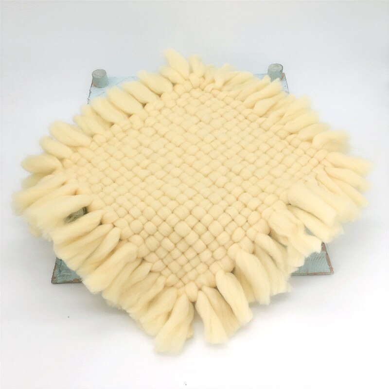 Nyfødt fotografering rekvisitter tilbehør hæklet chunky tæppe nyfødt skyde baggrund firkantet tæppe 45*45cm kurv fyldstof: Beige